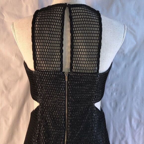 ELLIATT- Black Netting Over Metallic Silver Lining Dress, Cut Out Sides, Size M - Picture 9 of 14